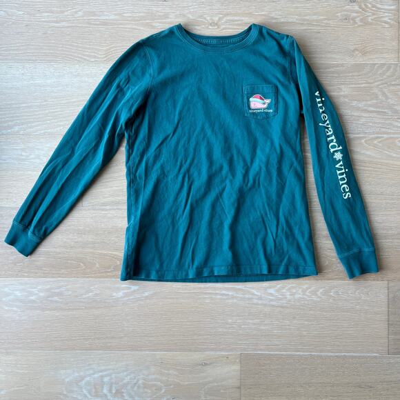 Vineyard Vines Merry Christmas Santa Whale Long-Sleeve Pocket Tee Small - Picture 1 of 4